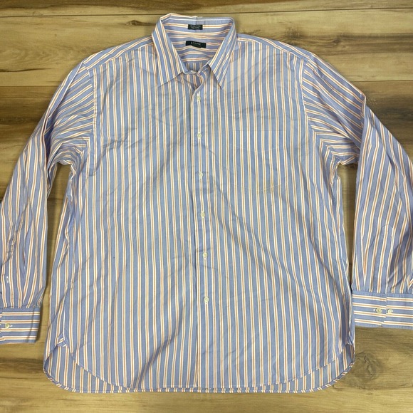 J.CREW Other - J Crew Shirt Mens XL Button Up Blue Orange Striped Vintage Y2K 17-17.5